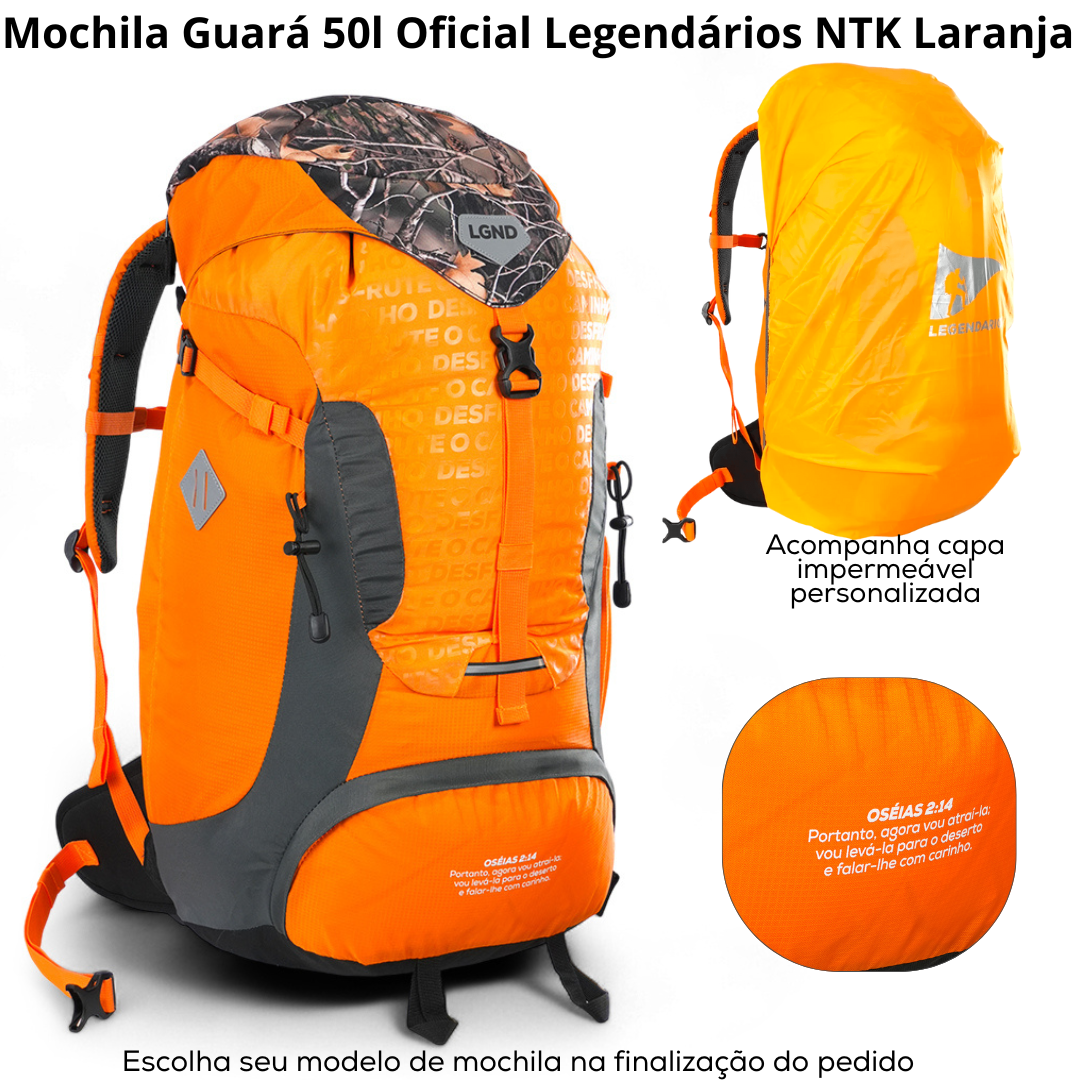 1. Mochila Guará 50l Oficial Legendários NTK Laranja